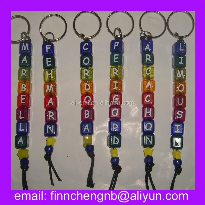 Plastic Alphabet Beads Dice Name Keychain,Vertical Hole Plastic
