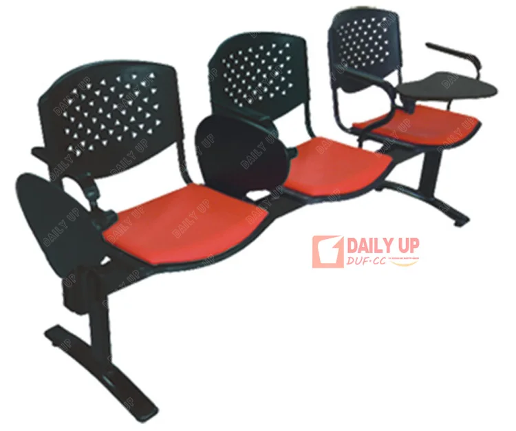 Fabric Upholstered Link Chair with Folding Tablet Study Chair Padded Beam Chairs