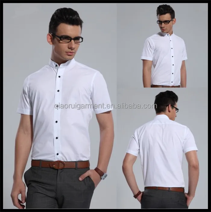 Men's Short Sleeve Mandarin Collar White Dress Shirts - Buy Men's Short ...