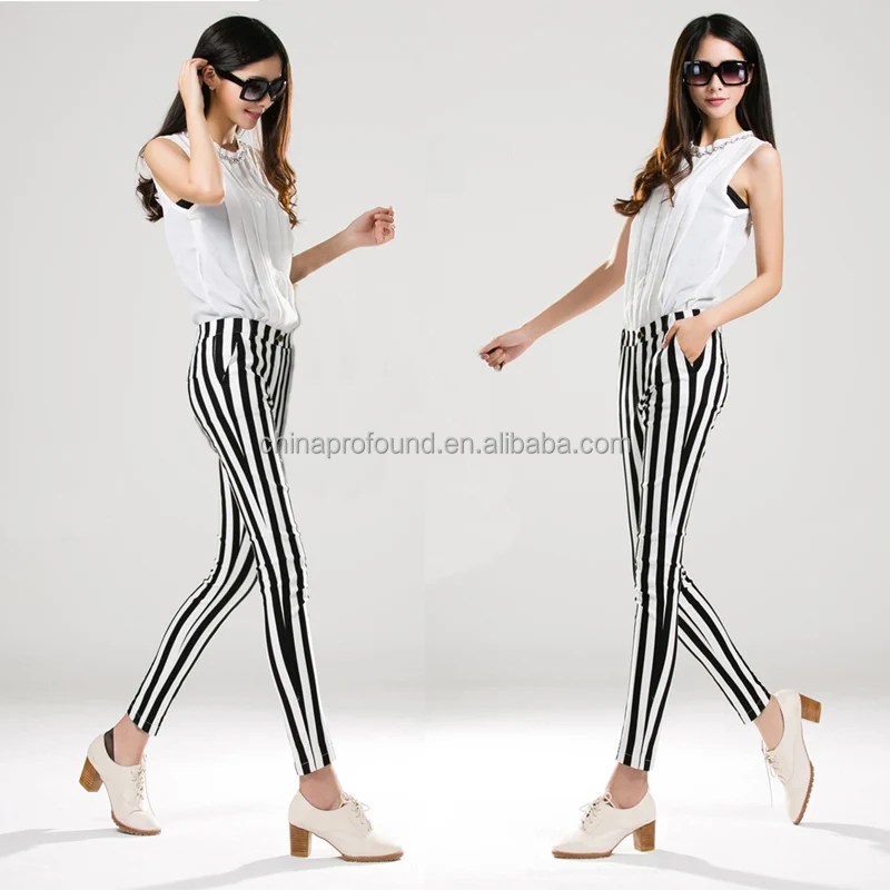 women's black and white striped pants suit