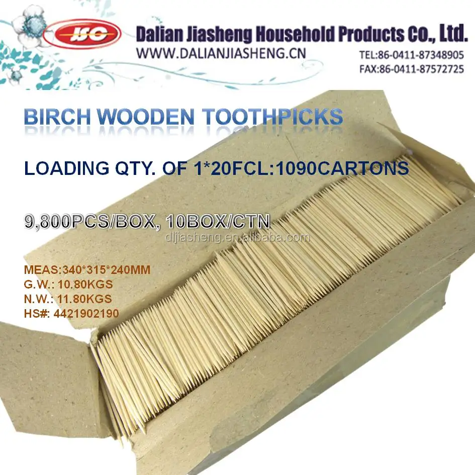 9,800pcs Bulk Wood Toothpicks 2.0*65mm 2 Ends Sharpen Qty.of 1*20gp