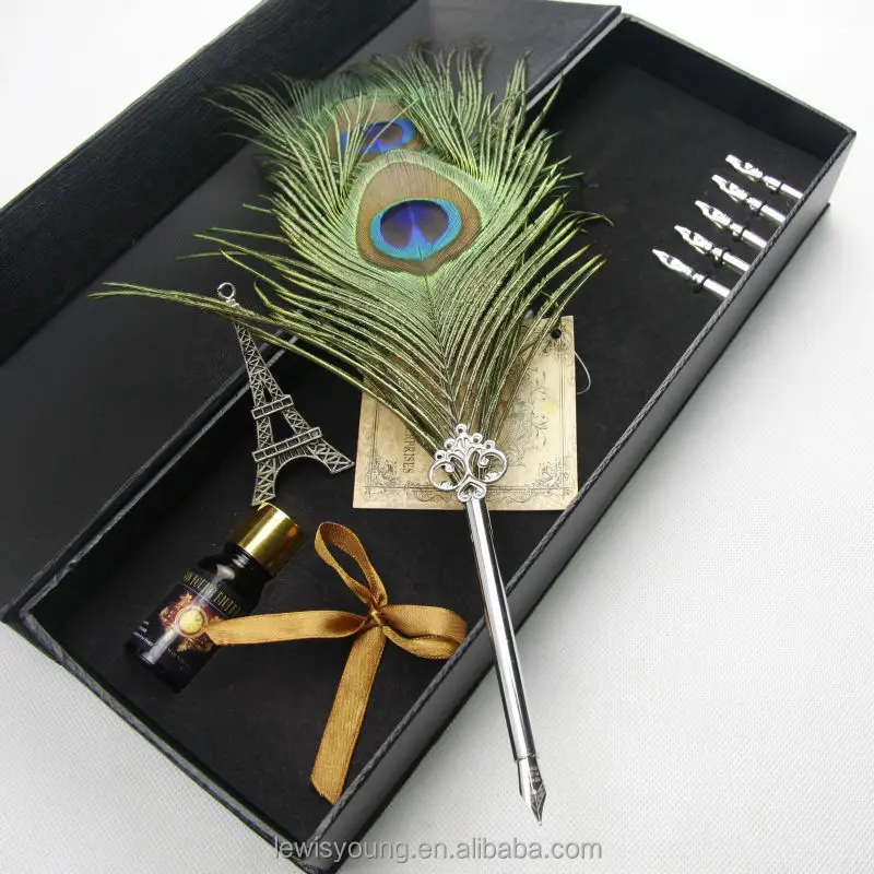 Best Wedding Gift Feather Fountain Pen Set,Fancy Peacock Natural