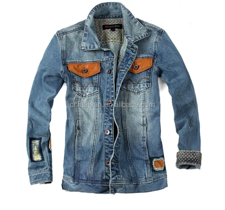 2019 New Design Mens Leather Jacket Denim Ripped Jean 