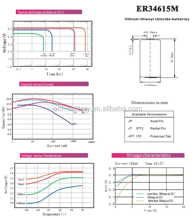 size D 3.6V cylindrical cell spiral type Battery ER34615M