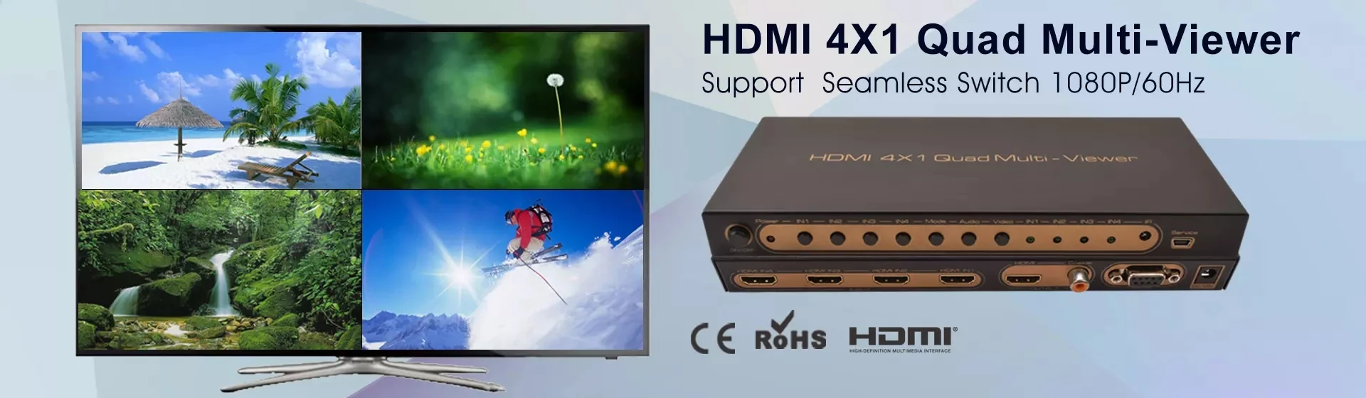 1080P HDMI 4x1 Quad Multi-viewer 4 in1 Out HDMI Quad Screen Splitter/Multiviewer with RS232
