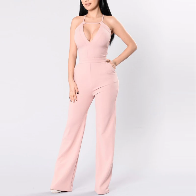 Women's Tube Top V-neck Summer Jumpsuit With Long Pants One Piece Jumpsuit Sleeveless