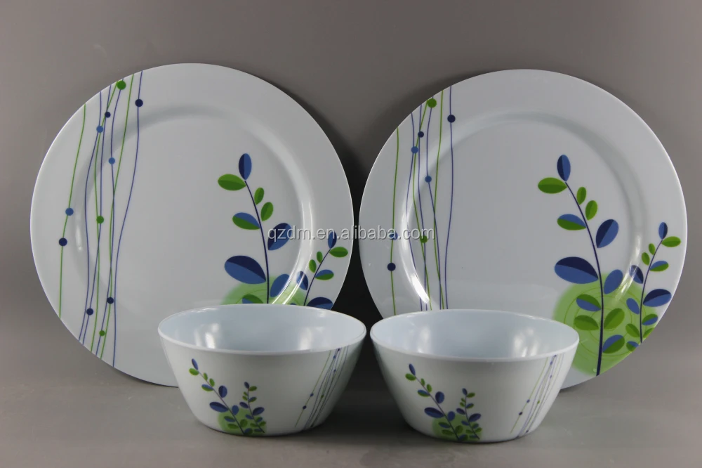 Decal Print Melamine Round Plate And Bowl Set