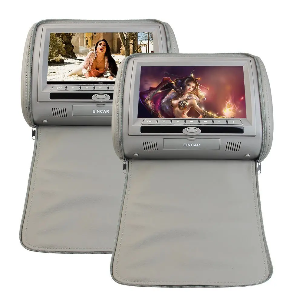 Eincar Gray Grey 9 Inch Dual High Definition Digital Screen Double Car Headrest Pair of Multi-region Car DVD Player Video Multimedia Playing With Bulti in FM IR Transmitter
