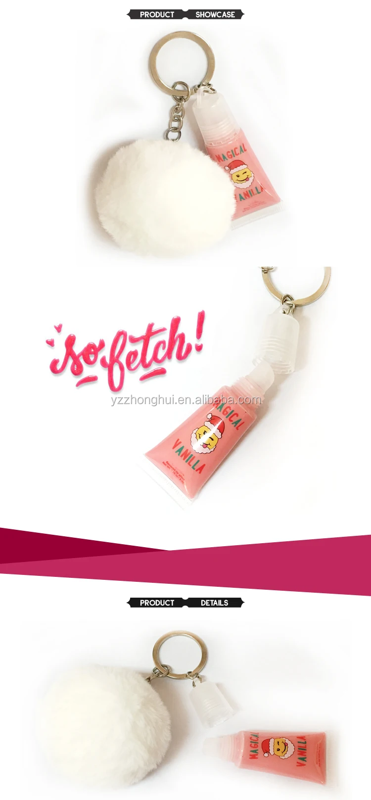 Source ZH3081 Mini soft tube lip gloss keychain kit with cute colored  pompon on m.