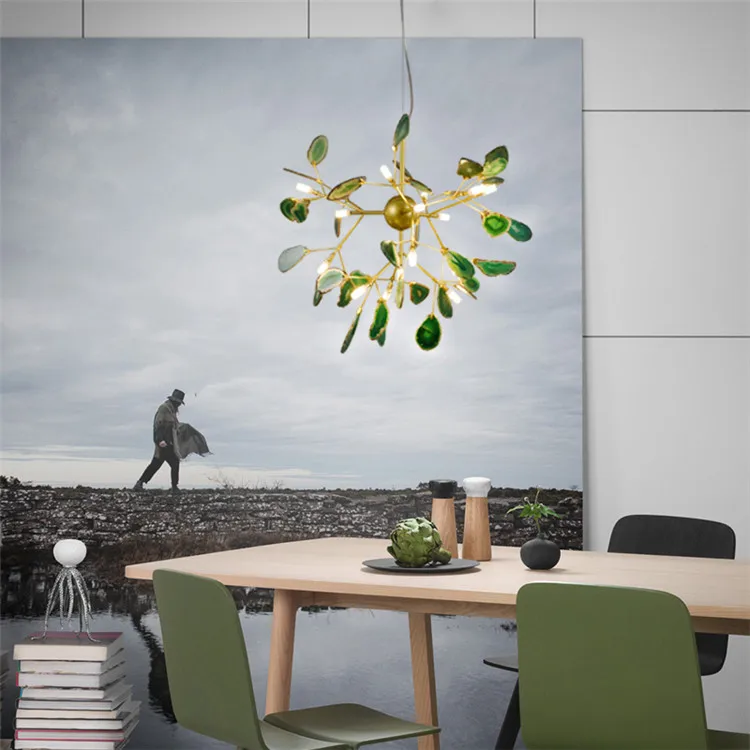 Zhongshan Modern adjustable hanging home Decorative G4 LED Agate designer iron vintage chandeliers lighting