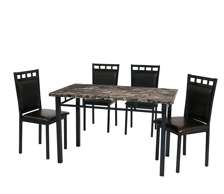 Comfortable 5-Piece Kitchen Dining Table Set with Faux Marble top and Cushion Chairs for Dining Room Furniture