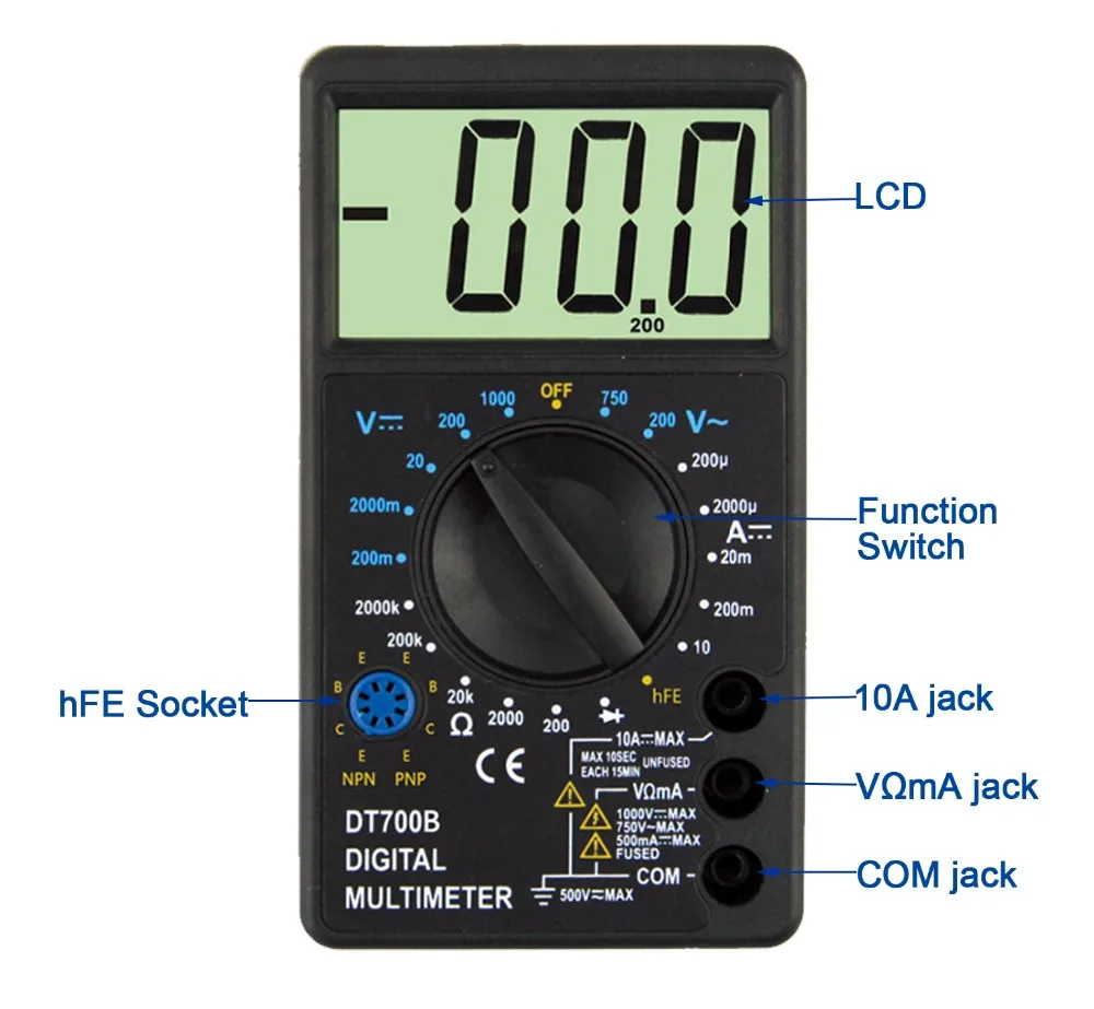 Large Screen Hardware Digital Multimeter Dt700b Multitester Electric ...