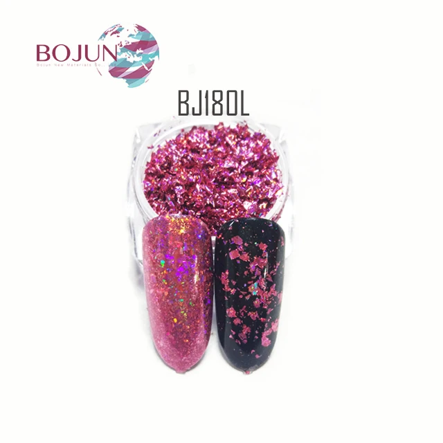 1.Holographic irregular flake 2.Mirror effect and star effcct all can be made 3.High shine and sparkling effect 4.Pink and blue for color reflection