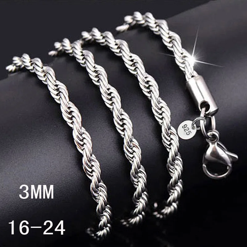 925 Sterling Silver Plated 16-30inch 2MM Chain Fashion Men Figaro Necklace Nice 