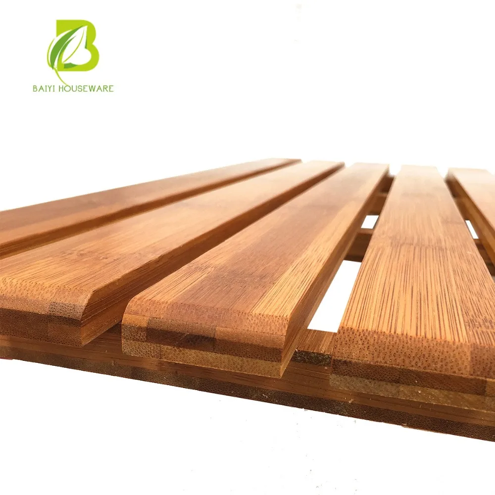 Rectangle Bamboo Bath Mat For Shower Natural Bamboo Wood Bath Mat