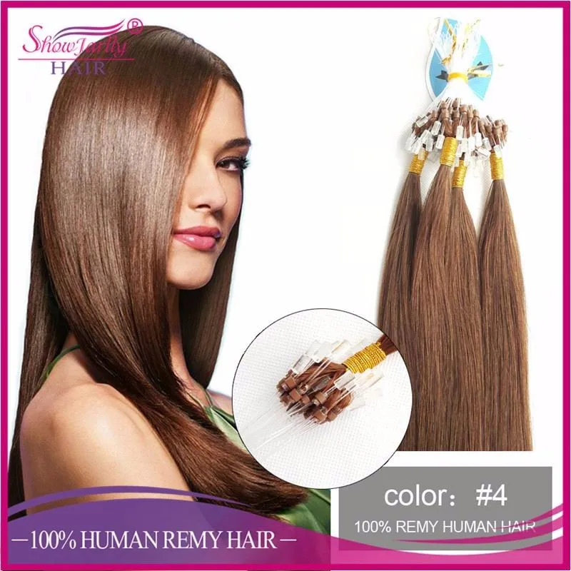 100 Keratin Tip Human Hair Extension Micro Loop Ring Links Hair ...