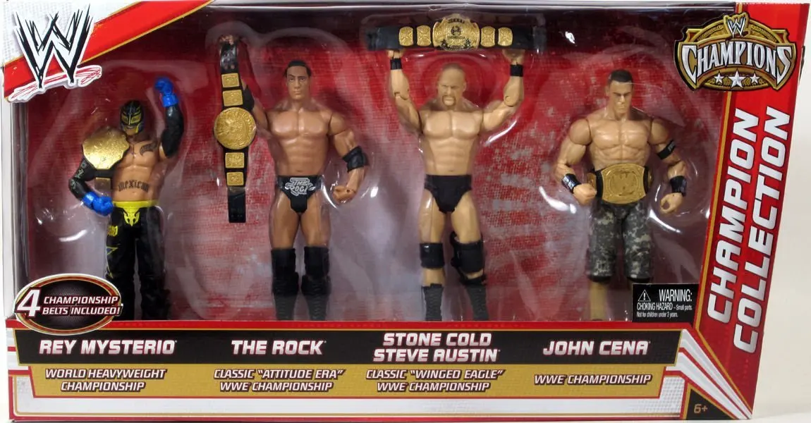 Buy Mattel Wwe Wrestling Exclusive Champion Collection Action Figure 4 Pack Rey Mysterio The Rock Steve Austin John Cena 4 Championship Belts In Cheap Price On Alibaba Com