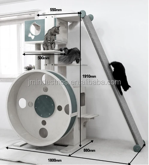 cat tower with exercise wheel