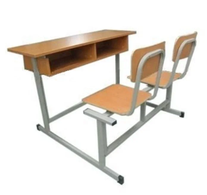 Double Seats Plywood Metal High School Desk And Chair Attached - Buy ...