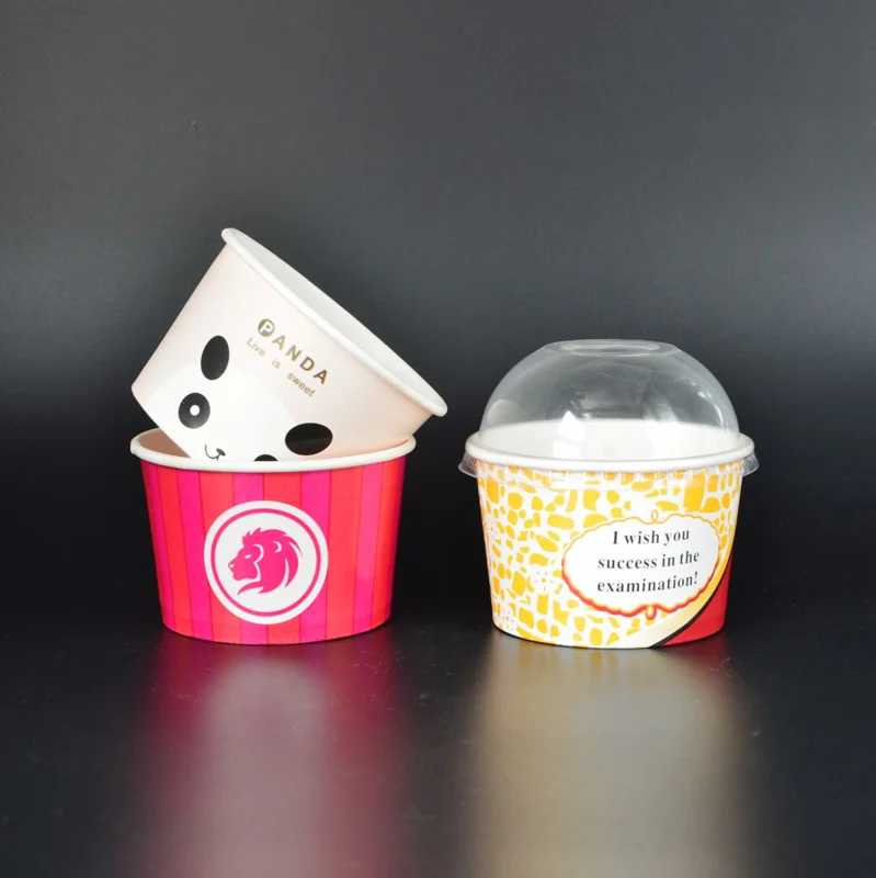 Disposable 4 Oz Ice Cream Cups With Dome Lid Custom Logo Paper Yogurt