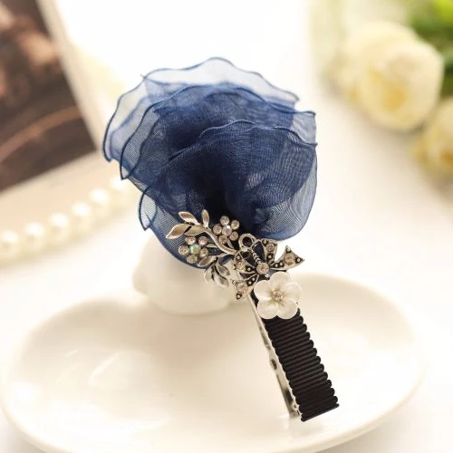 
Summer handmade fancy hair bow crystal metal Net yarn any color hair barrettes 