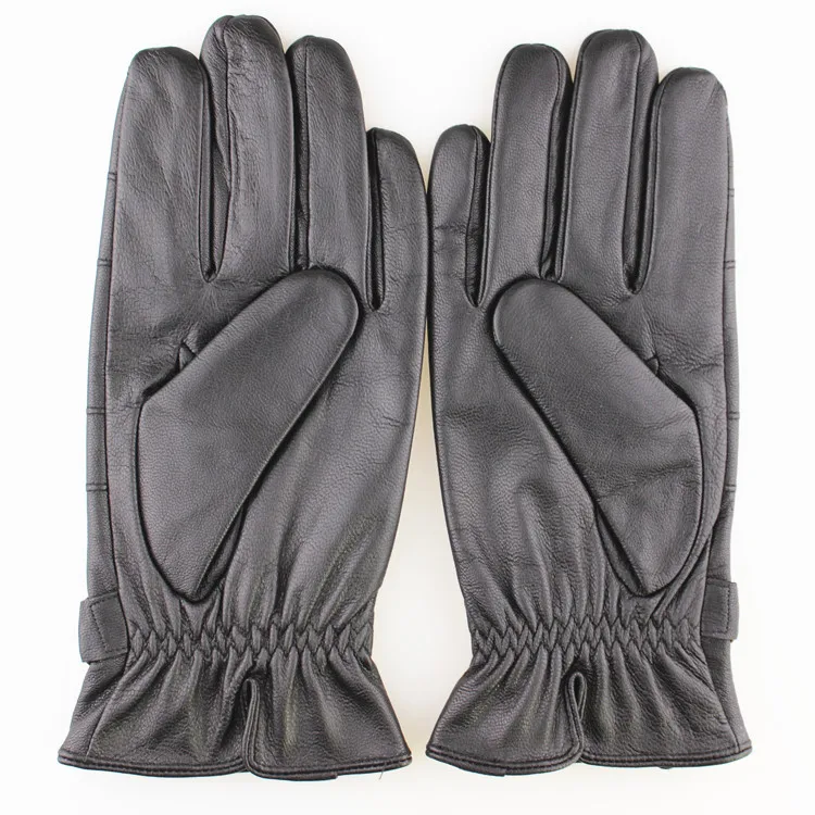 Black Leather gloves with leather belt and button style