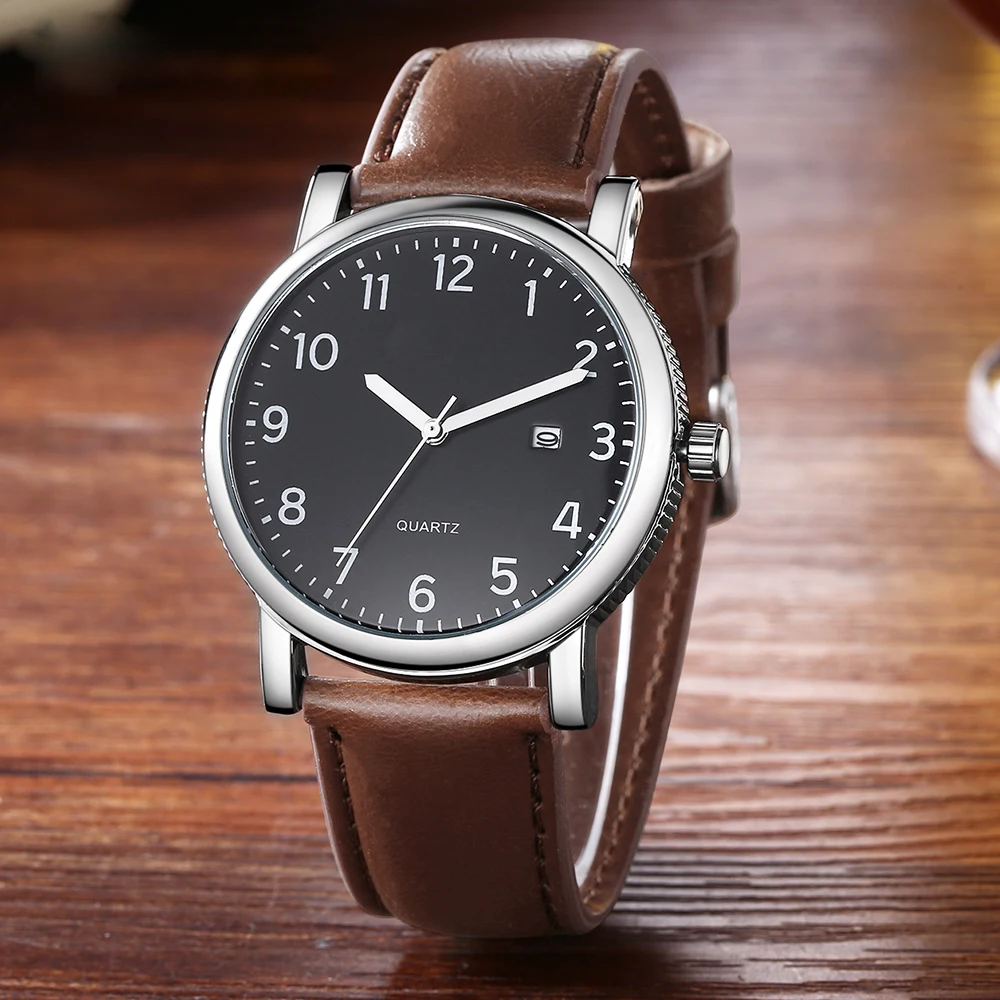 Japanese Movement Quartz Wrist Watches With Leather Band For Men Watch