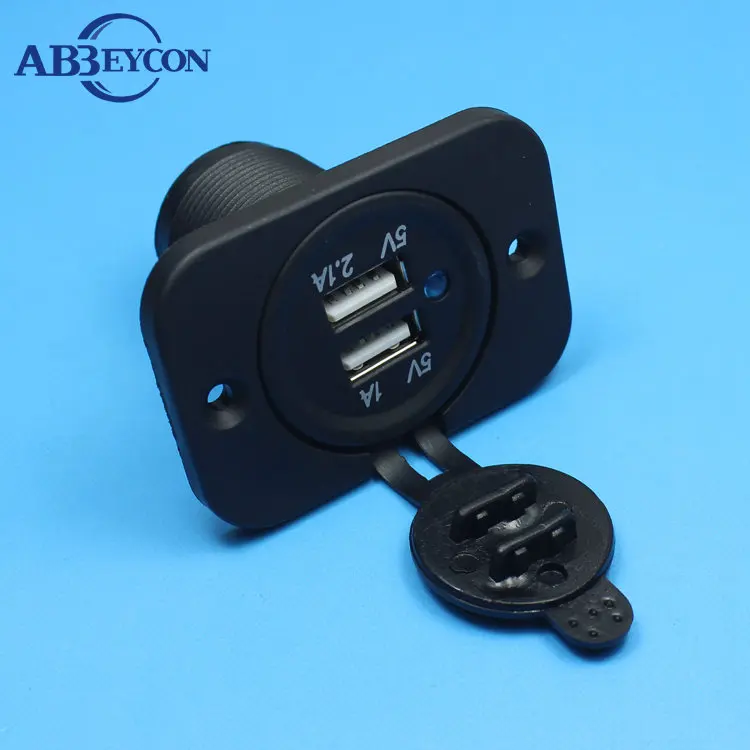 Md08 Dual 12 Volt Outlet Plug Jack Panel Mount Boat Sea Marine Car Truck Blue Usb Charger Socket 2387