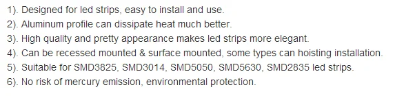 Recessed Surface Mounted Good Heat Dissipation Led Alu Profile
