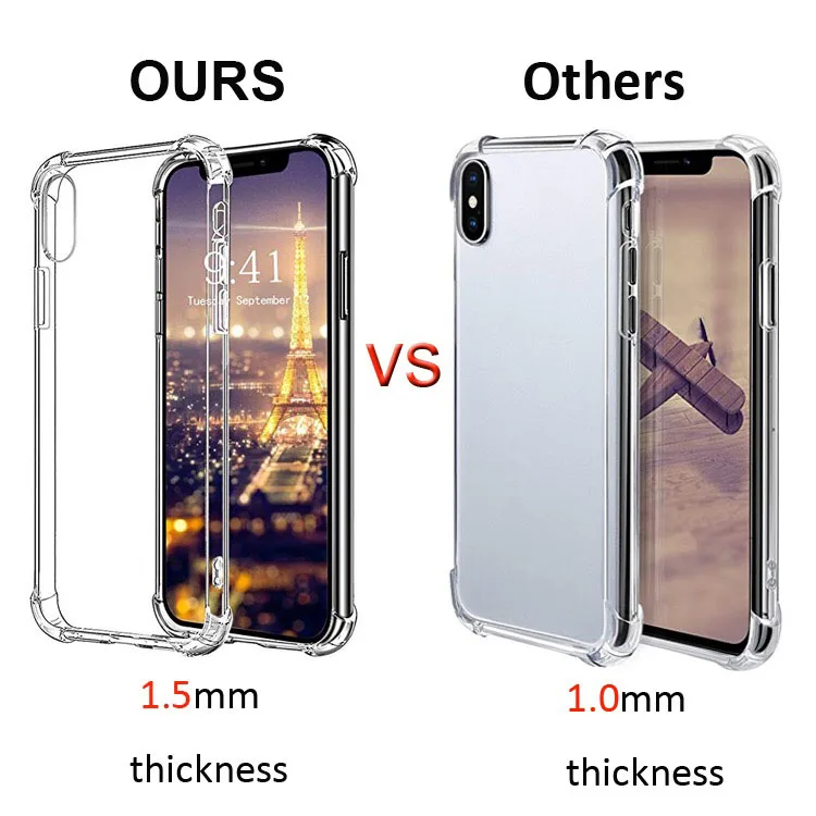 1.5mm Thicken High Quality Transparent TPU Phone Case Mobile Phone Case For Iphone X 7 8 Plus
