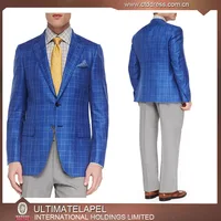 Ropa Formal marcas 100% lana cuadros azules trajes italianos para los hombres