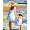Custom handmade cute little girl and mother portrait canvas oil painting by numbers