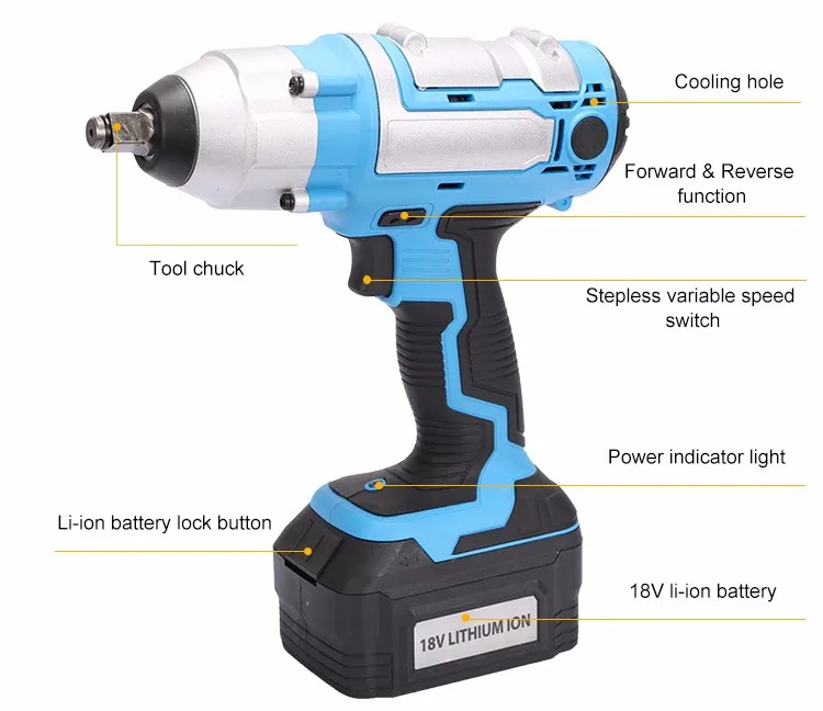 380nm 18v Battery Cordless Impact Driver Drill Electric Car Jack Impact