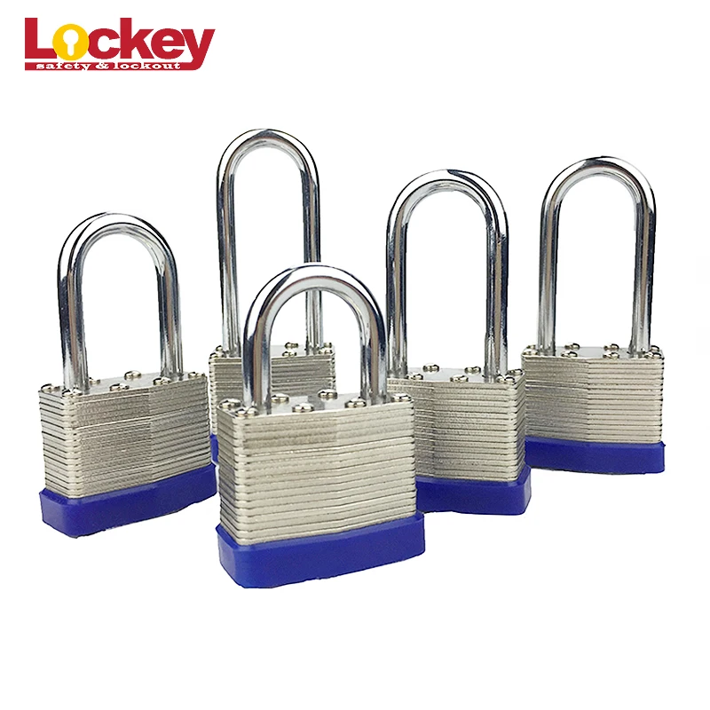 Laminated Padlock Long Shackle Keyed Alike 63mm Hardened Chromeplated