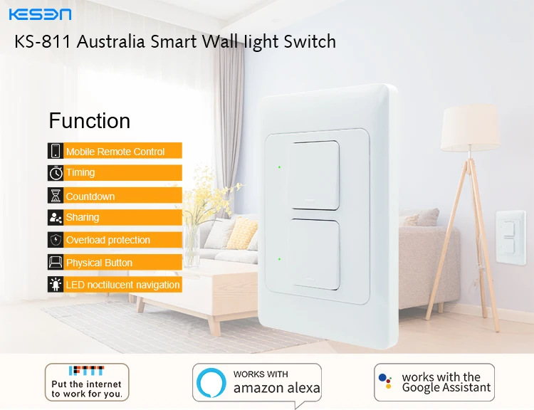Kesen Tuya APP/WIFI smart wall switch Australia Type SAA with Alexa google home voice control switch
