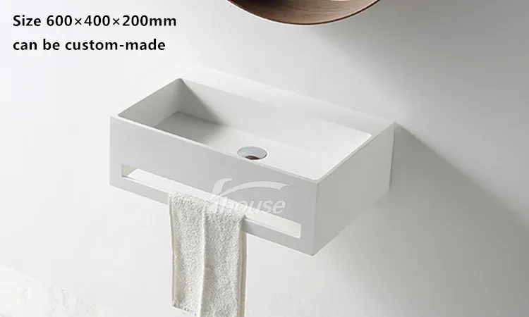 Wall-hung Washing Basin Rectangular Sink Popular Bathroom Basin Solid Surface Basin