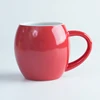 custom logo 14 oz two tone barrel shaped ceramic coffee mug with big handle W0682