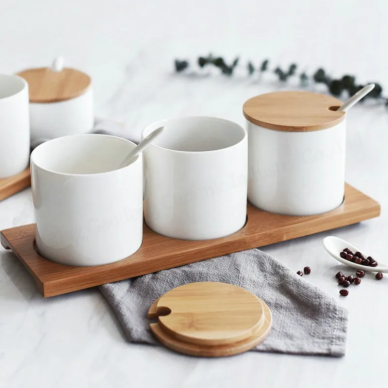 Ceramic Spice Jar With Wooden Lid And Spoon,Ceramic Jar With Wooden ...