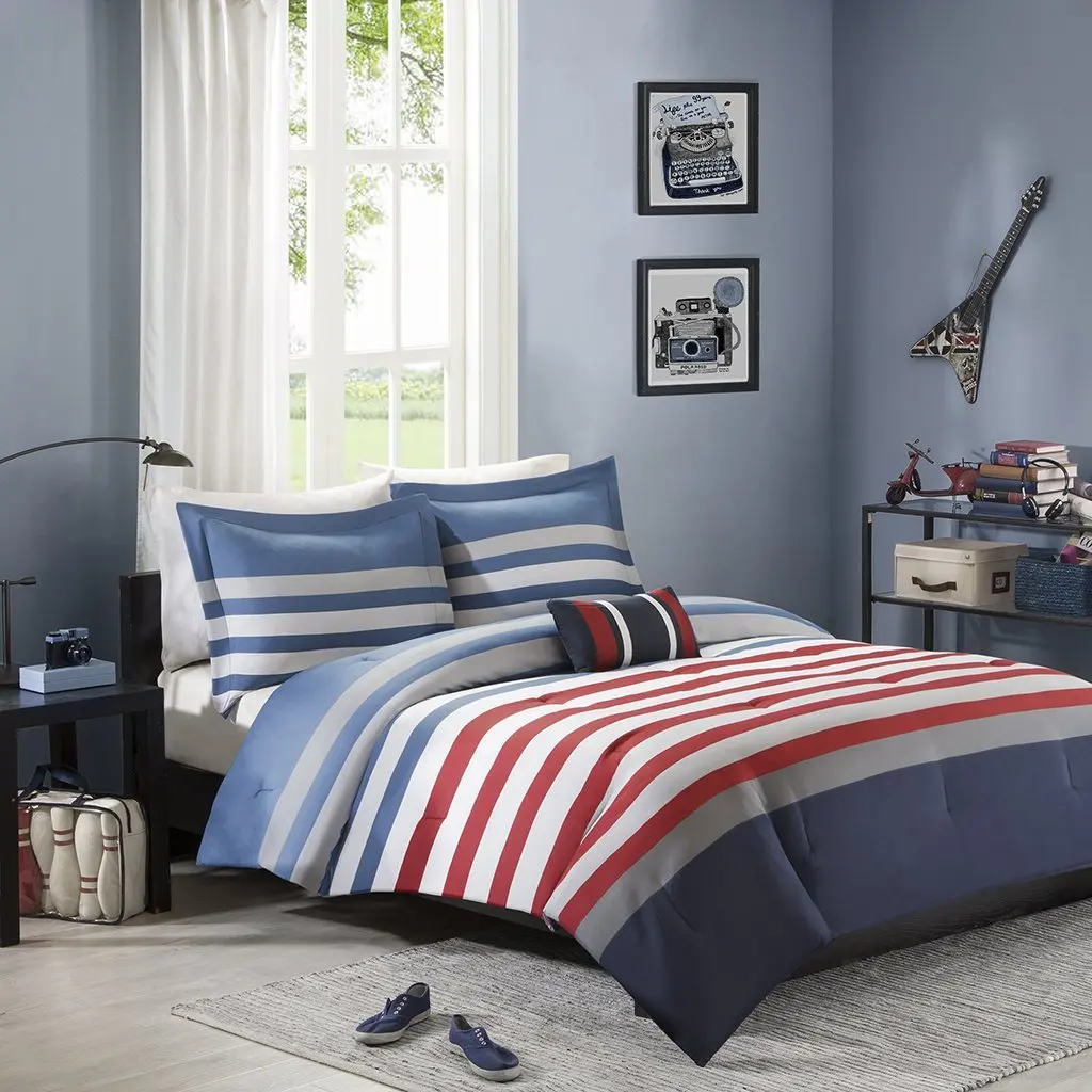 Bedding Twin Cozy Navy Blue White Grey Red Plaid Stripe Boys Comforter Quilt Set Full Globalgym Parsberg Com