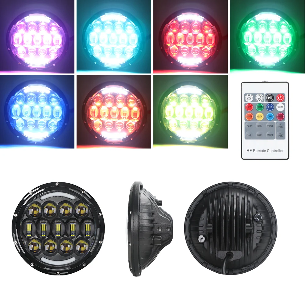 Remote Controlled Color Changing 7 Inch 7" Jeep Led Rgb Headlight 105w