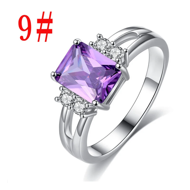 2019 Simple Style Square Crystal Amethyst Rings Hot Sale