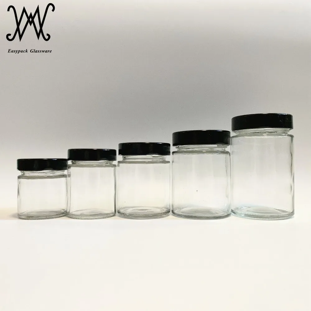 140ml 5oz Clear Straight Sided Glass Spice Jar With Lug Silver Black