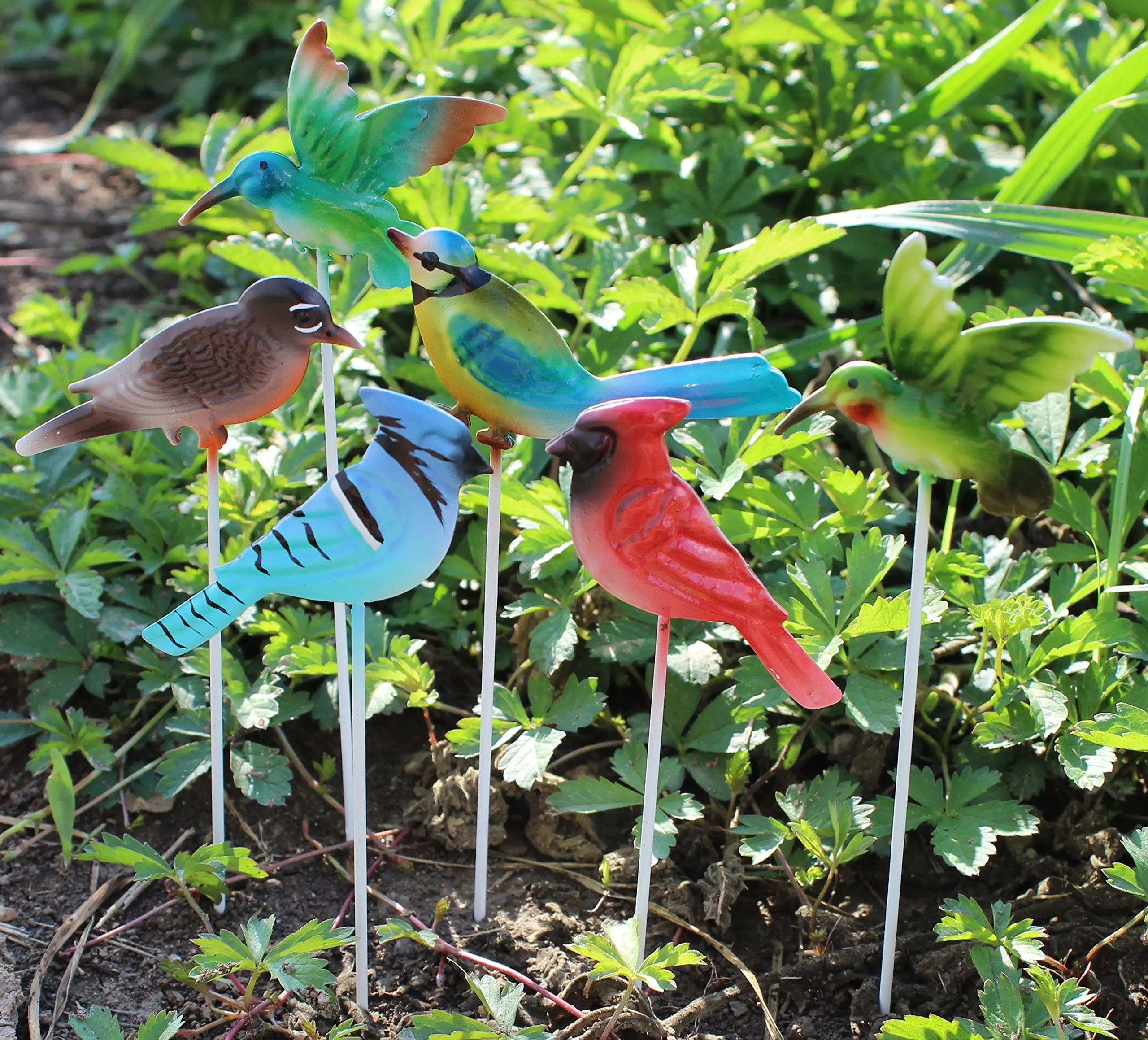 12.95. Set of 6 Assorted MayRich 1.5" Miniature Metal Bird Garden Stak...