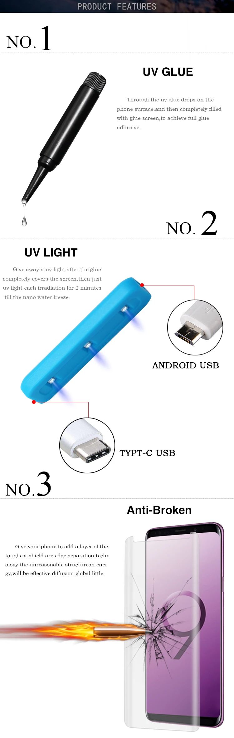 3d Curved Tempered Glass Nano Liquid Full Glue Uv Glue Screen Protector