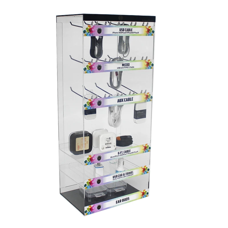 Spinning/revolving Mobile Phone Display,8section Acrylic Usb Cable Holder,4 Shelf Display Stand