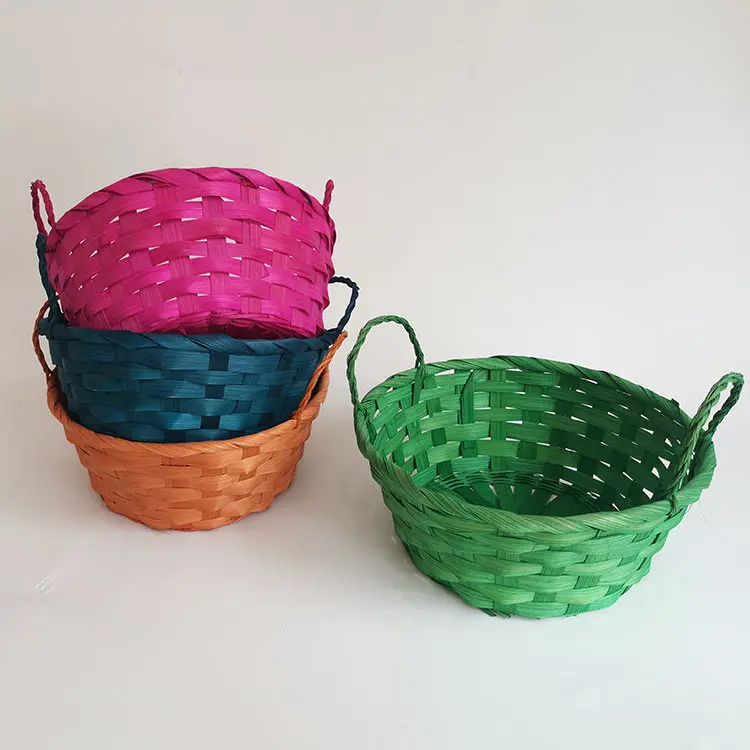 Colorful Bamboo Basket With Handles/bamboo Woven Storage Basket Buy