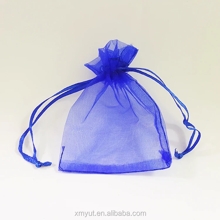 Cheap 7*9cm Royal Blue Organza Gift Drawstring Bag Jewelry Pouch with logo