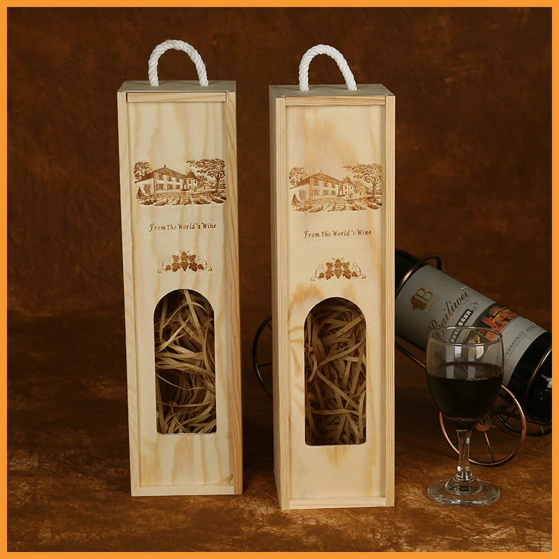 Unfinished wooden wine box single bottle