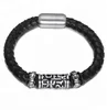 Custom personalized stainless steel magnetic clasp bead men's braided leather bracelet