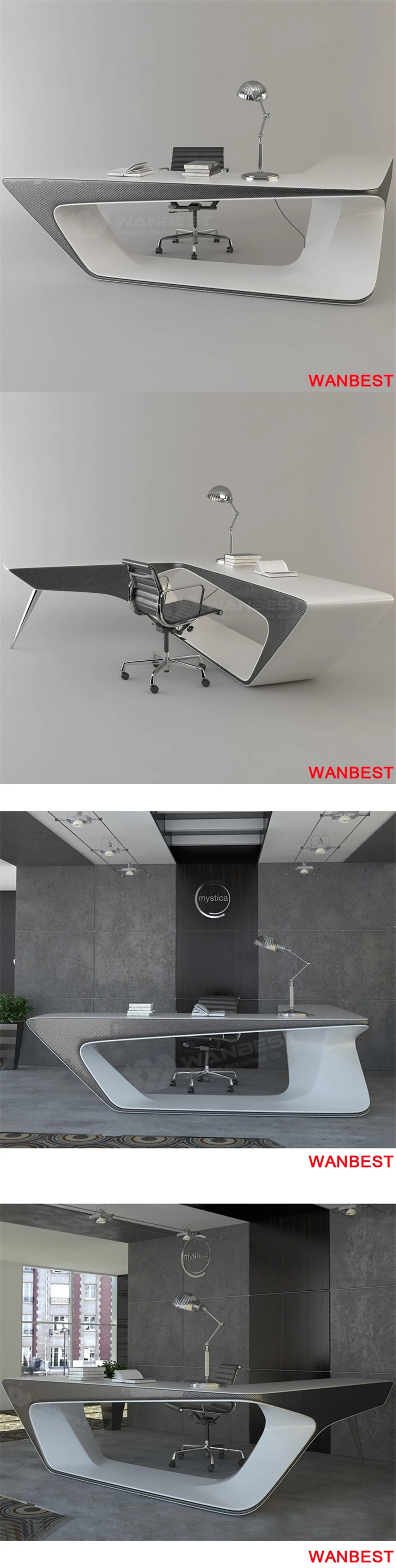 Fancy Artificial Stone Office Executive Boss Writing Desk Study Room Table Set